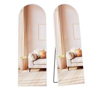 SONGMICS Full Length Mirror, 160 x 50 cm, Arched Full Body Mirror with Stand, Aluminium Alloy Frame Floor Mirror, Tempered Glass, for Bedroom, Living Room, Cloakroom, Matte White LFM031WC01