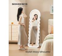 Songmics Full Length Mirror, 160 X 50 Cm, Irregular Wavy Full Body Floor Mirror With Stand, Standing, Mdf Frame
