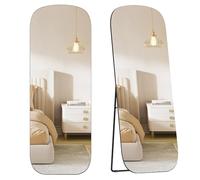 SONGMICS Full Length Mirror, 160 x 50 cm, Rounded Rectangle Full Body Floor Mirror with Stand, Aluminium Alloy Frame, Tempered Glass, for Bedroom, Dressing Room, Ink Black LFM029B01