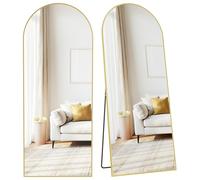 SONGMICS Full Length Mirror, 165 x 60 cm, Arched Full Body Mirror with Stand, Aluminium Alloy Frame Floor Mirror, Tempered Glass, for Bedroom, Living Room, Cloakroom, Pale Gold LFM039AB01