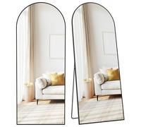 SONGMICS Full Length Mirror, 165 x 60 cm, Arched Full Body Mirror with Stand, Aluminium Alloy Frame Floor Mirror, Tempered Glass, for Bedroom, Living Room, Cloakroom, Ink Black LFM039BD01