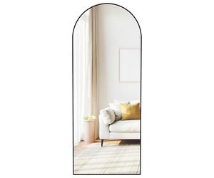 SONGMICS Full Length Mirror, 165 x 60 cm, Arched Full Body Mirror with Stand, Aluminium Alloy Frame Floor Mirror, Tempered Glass, for Bedroom, Living Room, Cloakroom, Ink Black LFM039BD01