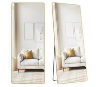 SONGMICS Full Length Mirror, 165 x 60 cm, Rectangle Full Body Mirror with Stand, Aluminium Alloy Frame Floor Mirror, Tempered Glass, for Bedroom, Living Room, Cloakroom, Pale Gold LFM038AB01