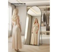 Songmics Full Length Mirror, 180 X 80 Cm, Arched Full Body Mirror With Stand, Aluminium Alloy Frame Floor Mirror, Tempered Glass