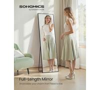 Songmics Full Length Mirror, Rectangle Full Body Floor Mirror With Stand, Aluminium Alloy Frame, Matte Black