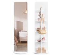 SONGMICS Full-Length Mirror, Standing Full Body Mirror, 360° Rotatable, 163 x 45 cm, with Base, Shelves, and Hooks, Clear Tempered Glass, for Bedroom, Living Room, Cloud White LFM036W01