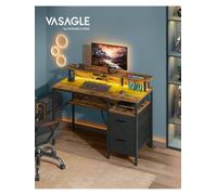 Songmics Gaming Desk With Led Lights And Built-In Power Outlets, Computer Desk With Monitor Shelf, Corner Desk, 2 Drawers, 2 Usb Ports
