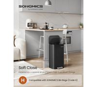 Songmics Garbage Can, 8-Gallon Kitchen Trash Can With Soft Close Lid, Stainless Steel, Wide Non-Slip Pedal, Black