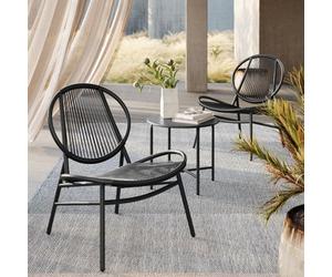Songmics Garden Bistro Set, 3 Pieces, Acapulco Chairs, Outdoor Seating, Side Table And 2 Chairs, Conversation Set, Ink Black
