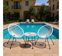 Songmics Garden Patio Furniture Set 3 Pieces, Acapulco Chair, Outdoor Seating, White