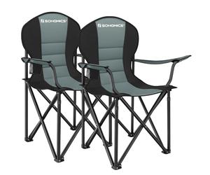 SONGMICS GCB206C01 Beach Chairs, Set of 2, Camping Chairs, Folding Chair with Drink Holder, Foam Padding, Foldable, Maximum Load 250 kg, Outdoor Chair, Green/Black