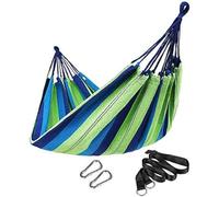 Songmics GDC15Lmulti-person hammock; 210 x 150 cm; maximum load 300 kg | With transport bag, fastening straps and carabiner included, blue-green stripes, Socozzy collection GDC15L