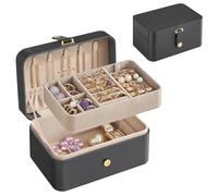 SONGMICS Jewellery Box, 2-Layer Jewellery Storage, 11 x 16 x 8 cm Travel Jewellery Box, Portable Jewellery Case, Small, Spacious, for Larger Accessories, Gift Idea, Slate Grey JBC166G01