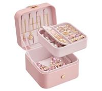 SONGMICS Jewellery Box, 2-Layer Jewellery Storage, 11.2 x 11.8 x 7.2 cm Travel Jewellery Box, Portable Jewellery Case, Small, Spacious, for Larger Accessories, Gift Idea, Jelly Pink JBC185R02