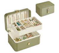 SONGMICS Jewellery Box, 2-Layer Jewellery Storage, 11 x 16 x 8 cm Travel Jewellery Box, Portable Jewellery Case, Small, Spacious, for Larger Accessories, Gift Idea, Laurel Green JBC166C02