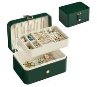 SONGMICS Jewellery Box, 2-Layer Jewellery Storage, 11 x 16 x 8 cm Travel Jewellery Box, Portable Jewellery Case, Small, Spacious, for Larger Accessories, Gift Idea, Forest Green JBC166C01