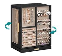 360° Rotating Jewellery Box with 5 Drawers, Graphite Black / 16D x 22.2W x 28.5H cm