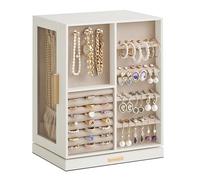 SONGMICS GISELLA Collection - Jewellery Box Organiser 360° Rotating, Vertical Jewellery Display Case with 5 Drawers, Glass Window, Spacious, Open Design, Great Gift, Cloud White JBC170W01
