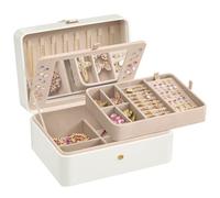 SONGMICS Jewellery Box Organiser with Mirror, 2-Layer Jewellery Storage Case, Removable Tray, 17.6 x 22 x 11 cm, Earring Necklace Storage, Gift Idea, Cloud White JBC200W01