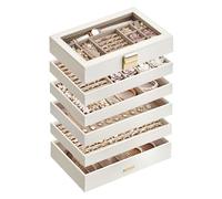 SONGMICS GISELLA Collection - Stackable Jewellery Trays, 6-Tier Large Jewellery Box Case with Glass Lid, for Dressing Table, Gift Idea, Cloud White, 17 x 28 x 25.3 cm JBC195W01