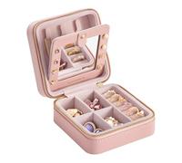 SONGMICS GISELLA Collection - Travel Jewellery Box Organiser with Mirror, 11.4 x 11.4 x 5.5 cm Small PU Leather Jewellery Storage Case for Women, Portable, Gift Idea, Jelly Pink JBC146S01