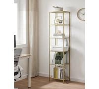 Songmics Glass Shelving Unit, 6 Level Book Organizer, Storage Rack, Glass, For Bathroom, Lounge, Bedroom, Workspace, Metallic Gold