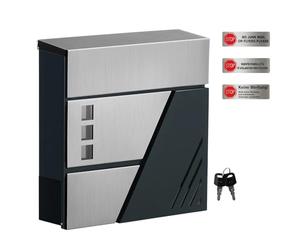 SONGMICS GMB053G01 Wall Mounted Letter Box with Viewing Windows, Stainless Steel, for Gate, Front Door, with Lock and Keys, Silver and Charcoal Grey