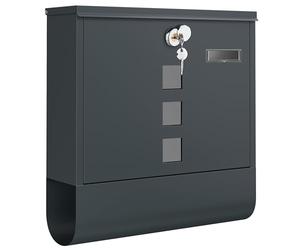 SONGMICS GMB120G01 Wall-Mounted Post Box with Lock with Rotating Lid, Viewing Window, Name Holder, Newspaper Compartment, Easy Assembly, 11 x 37 x 37 cm, Charcoal Grey