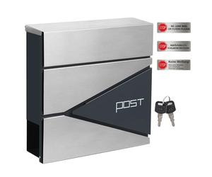 SONGMICS - GMB51AS - Wall Mounted Post Box with Newspaper Holder, Keys, Easy to Install, Modern Design, Charcoal Grey and Silver