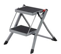 SONGMICS GSL002GY01 2 Step Ladder Folding Step Stool 20 cm Width Non-Slip Rubber with Handle 150 kg Load Steel Grey and Black