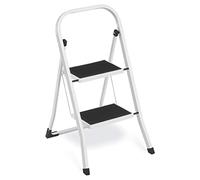 SONGMICS GSL12WT Folding Ladder, 2 Steps, Alloy Steel, White, 150 kg, EN14183 Certified