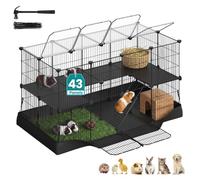 SONGMICS Guinea Pig Cage, 2-Tier Steel Pet Playpen with Waterproof Mat | Indoor Rabbit Run, 120 x 60 x 60 cm, Transparent Roof, 2 Doors, Ink Black, Damion Collection LPI015B101