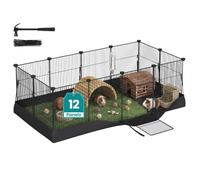 SONGMICS Guinea Pig Playpen, Steel Wire Small Animal Enclosure, with Waterproof Mat and Door, 47.2 x 23.6 x 15.7 inch, Black, Indoor Pet Exercise Pen for Rabbit, Damion Collection ULPI008B101