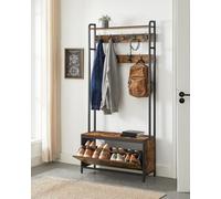 Songmics Hall Tree Bench, Coat Rack With Shoe Organizer, Equipped With 9 Hooks And Upper Shelf, Industrial, Rustic Brown And Black