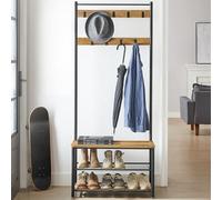 Songmics Hallway Storage Stand, Entryway Coat Rack With Bench, Shoe Organizer, Industrial Style, Walnut Brown And Black