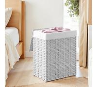 Songmics Handwoven Laundry Basket, 90L Synthetic Rattan Clothes Hamper With Lid And Handles, Foldable, White