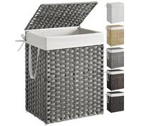 SONGMICS Handwoven Laundry Hamper, 23.8 Gal (90L) Synthetic Rattan Clothes Laundry Basket with Lid and Handles, Foldable, Removable Liner Bag, Gray ULCB51WG
