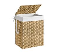 SONGMICS Handwoven Laundry Hamper, 23.8 Gal (90L) Synthetic Rattan Clothes Laundry Basket with Lid and Handles, Foldable, Removable Liner Bag, Natural ULCB51NL