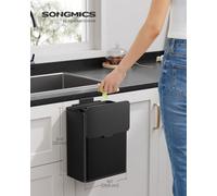 Songmics Hanging Kitchen Bin, 2.1-Gallon (8 L) Steel Trash Bin With Lid For Food Waste, Cabinet Door Hanging Or Wall-Mounted