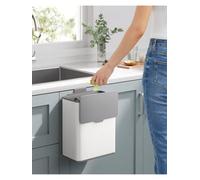 Songmics Hanging Kitchen Bin, 2.1-Gallon (8 L) Steel Trash Bin With Lid For Food Waste, Cabinet Door Hanging Or Wall-Mounted