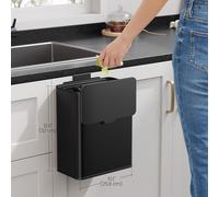 SONGMICS Hanging Kitchen Waste Bin Small Steel with Lid Cabinet Door Mount in Black SONGMICS Black