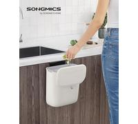 Songmics Hanging Trash Can, 9L Kitchen Bin With Lid For Food Waste, Wall Mounted Trash Can, Hanging Or Sticking On Cupboard Door