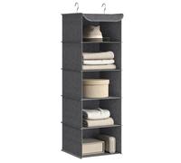 SONGMICS Hanging Wardrobe Storage Organiser, Hanging Storage Shelves, Foldable Wardrobe Clothes Organiser, Space-Saving, Metal Hooks, Bamboo Inserts,