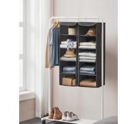 Songmics Hanging Wardrobe Storage Organisers, Set Of 2, Hanging Storage Shelves, Foldable Wardrobe Clothes Organisers, Grey