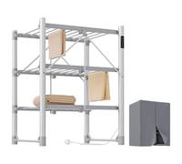 SONGMICS Heated Clothes Airer, 3-Tier Large Electric Clothes Dryer Rack, Foldable, Indoor Drying for Laundry, Control Panel, with Fabric Cover, Aluminium Alloy, Silver LLR705EZ01