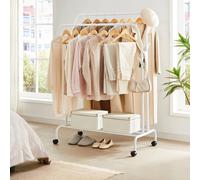 SONGMICS Heavy Duty Double Clothes Rail with Shelf & Wheels in White SONGMICS White