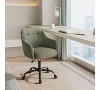 Songmics Height Adjustable Desk Chair, Swivel Office Chair With Arms, Cotton-Linen Fabric Vanity Seat, Olive Green