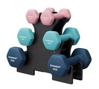 SONGMICS Hex Dumbbells Set with Stand, 2 x 1 kg, 2 x 2 kg, 2 x 3 kg
