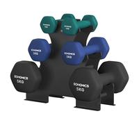 SONGMICS Hex Dumbbells Set with Stand, 2 x 1 kg, 2 x 3 kg, 2 x 5 kg