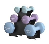 SONGMICS Hex Dumbbells Set with Stand - 2 x 1 kg, 2 x 3 kg, 2 x 5 kg, Neoprene Matte Finish, Hand Weights for Home Exercise, Aqua, Ash Purple, and Pale Blue SYL618PZ02